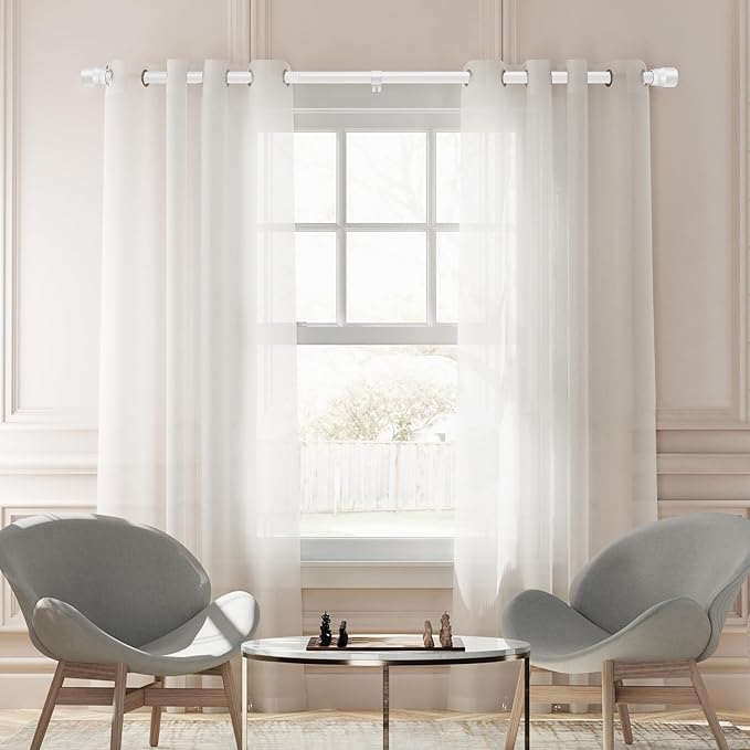 1” Diameter Curtain Rods Itself is 30 to 90 inch 2 Pack Fit 30-84 inch Window with Heavy Duty Adjustable Rod Matte White Splicing Metal Extra Long Curtain Rod for Windows