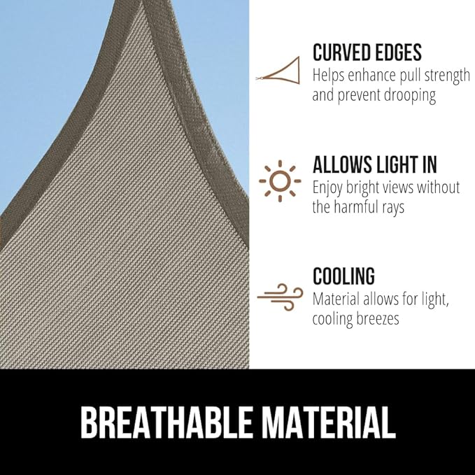 GORILLA GRIP Heavy Duty Sun Shade, UV Protection Fade Tear and Rust Resistant Rectangle Sunshade Canopy, Curved Edges Blocks Sunlight, Breathable Sail, Outdoor Patio, Lawn Garden 10x13 FT Gray