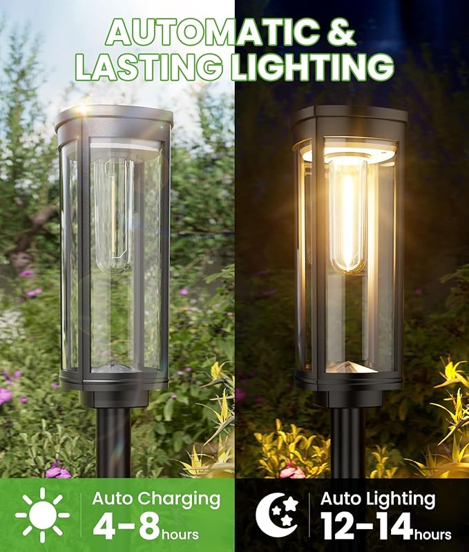 Bright Solar Pathway Lights, 12 Pack Solar Lights Outdoor Waterproof IP65, Auto On/Off Outdoor Garden Decorative Landscape Lighting for Walkway Driveway Lawn Patio Yard