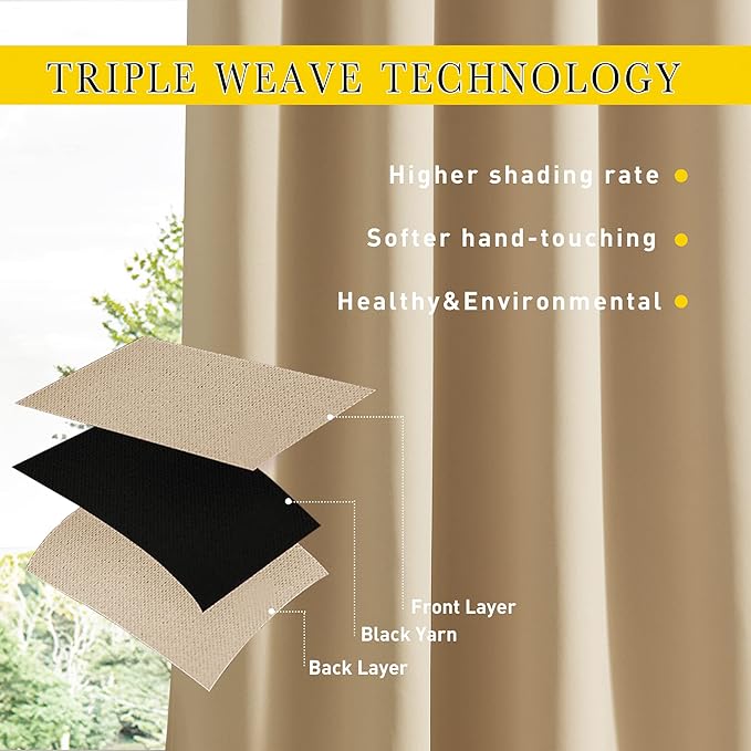 NICETOWN 2 Panels Outdoor Curtains for Patio Waterproof, Top & Bottom Fixed Waterproof Outdoor Drapes with Free Rope, Privacy Sun Blocking Shades for Gazebo, Pergolas, Biscotti Beige, W52 x L84