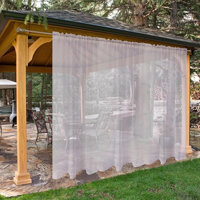 SpaceDresser Waterproof Outdoor Sheer Curtains for Patio - 2 Panels Rod Pocket Indoor Voile Sheer Curtain for Living Room,100W x 84L inch, Silver Grey