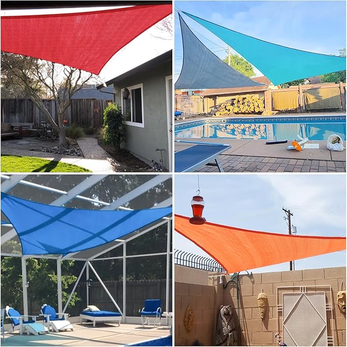 E&K Sunrise 17' x 17' x 17' Sun Shade Sail Triangle Canopy Shade Cover UV Block for Patio Backyard Garden Outdoor (Beige)