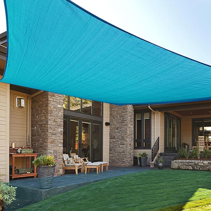 LOVE STORY Custom Size 9'x12' Turquoise Blue Sun Shade Sail Rectangle UV Block Canopy Patio Sail Sunshades Fabric for Outdoor Garden Carport (We Make Custom Size)