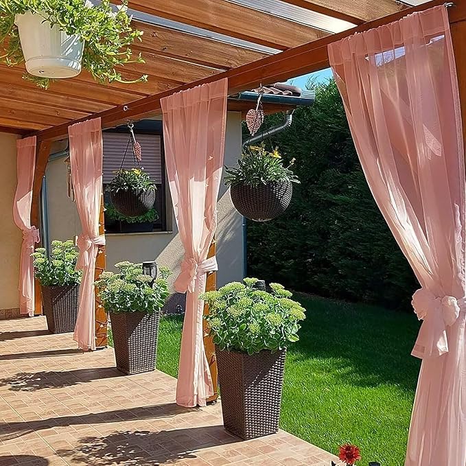 SpaceDresser Waterproof Outdoor Sheer Curtains for Patio - 2 Panels Rod Pocket Indoor Voile Sheer Curtain for Living Room,100W x 108L inch, Blush