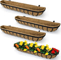 4 Pack 24 Inch Window Deck Railing Planter Boxes with Coconut Liner, Large Hanging Window Flower Boxes Metal Railing Planter for Balcony Fence Porch (4, 24 Inch)