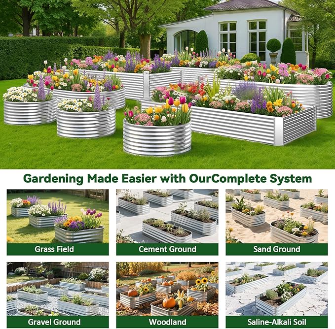 4 Pack Raised Beds for Gardening, Corrugated Galvanized Steel Raised Garden Bed, Outdoor Metal Above Ground Garden Bed for Vegetables and Flowers-4x2FT(Rectangular)