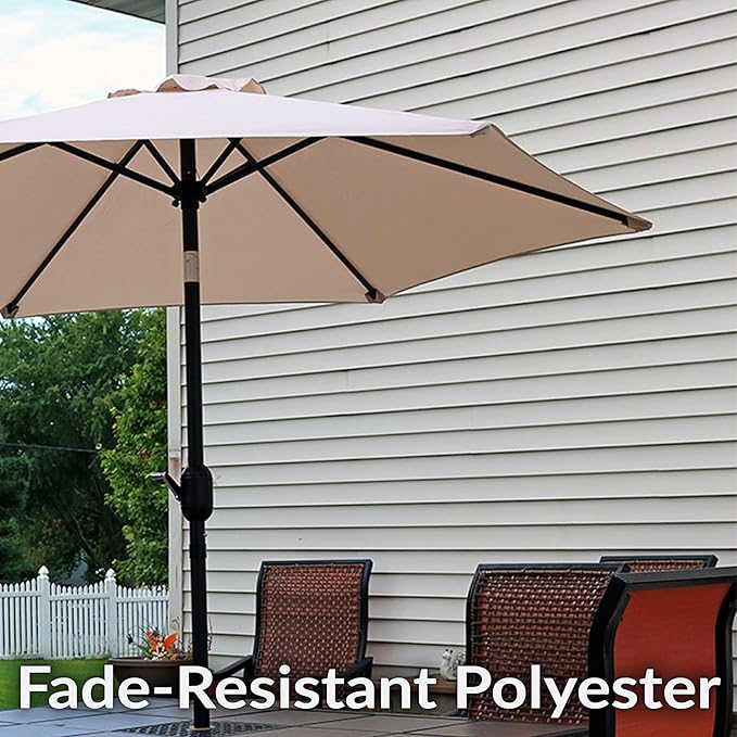 Sunnydaze Outdoor Patio Umbrella - Polyester Table Market Umbrella with Push-Button Tilt and Crank - 6 Sturdy Ribs - Beige - 7.5ft