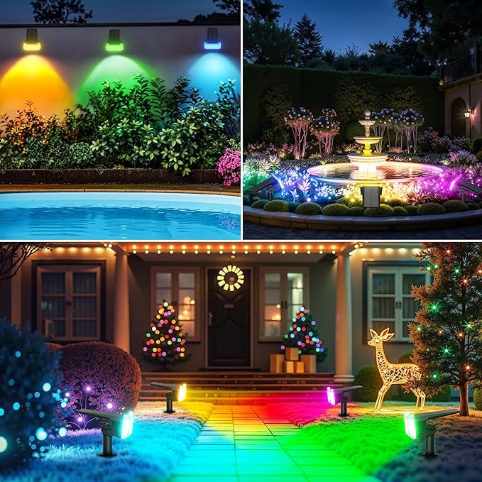 WdtPro Solar Color Changing Spot Lights, 8 Lighting Modes Solar Lights Outdoor Waterproof, Multicolor RGB Outdoor Lights, 7 Colors Auto Cycling Landscape Spolights for Yard Garden Decoration, 4 Pack
