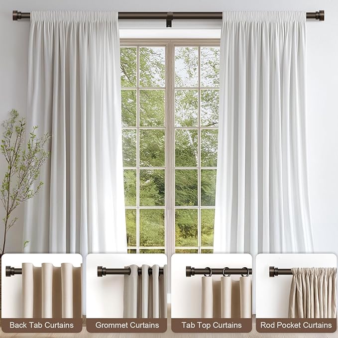 Modern Antique Brown Bronze Curtain Rods for Windows 66 to 120 Inches Adjustable Heavy Duty 1" Diameter Window Rod with Decorative Finials for Outdoor Farmhouse Bedroom Kitchen Living Room