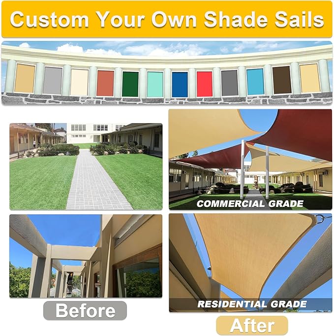 KANAGAWA Sun Shade Sail 20'x20' Grey Rectangle UV Block Canopy Awning Shelter Fabric Cloth Screen for Outdoor Patio Garden Backyard