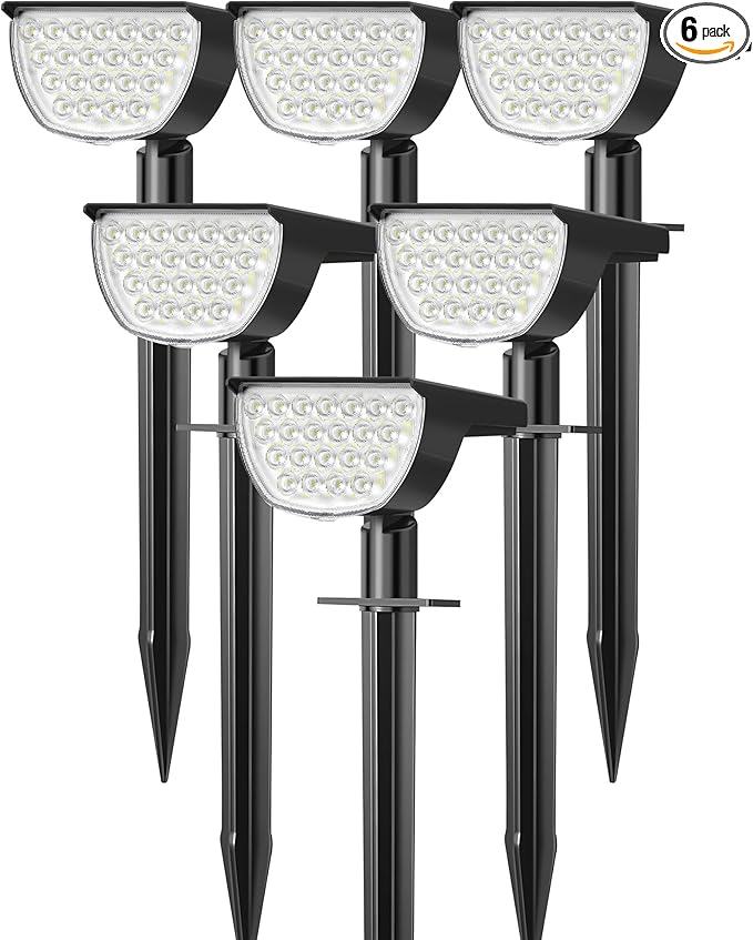 Solar Lights Outdoor Waterproof IP65, Solar Powered 76 LED 3 Lighting Modes Solar Spot Lights Outdoor for Yard Garden Landscape Pathway (Cool White, 6 Pack)