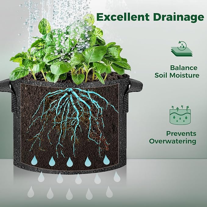 T4U 7 Gallon Grow Bags, Upgrade Grow Bags with Handles, Heavy Duty Thickened Nonwoven Fabric Pots, 7 Gallon Pots for Plants, Bell Pepper, Chili, Carrot, Kale (10 Pack)