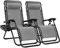 Best Choice Products Set of 2 Adjustable Steel Mesh Zero Gravity Lounge Chair Recliners w/Pillows and Cup Holder Trays - Ice Gray