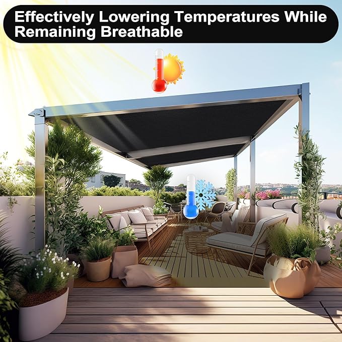 Artpuch 90% Sun Shade Cloth, 10 x 20 FT Pergola Shade Cover Canopy with Grommets, Sun Screen Fabric Tarp for Patio, Outdoor, Garden, Backyard, Black