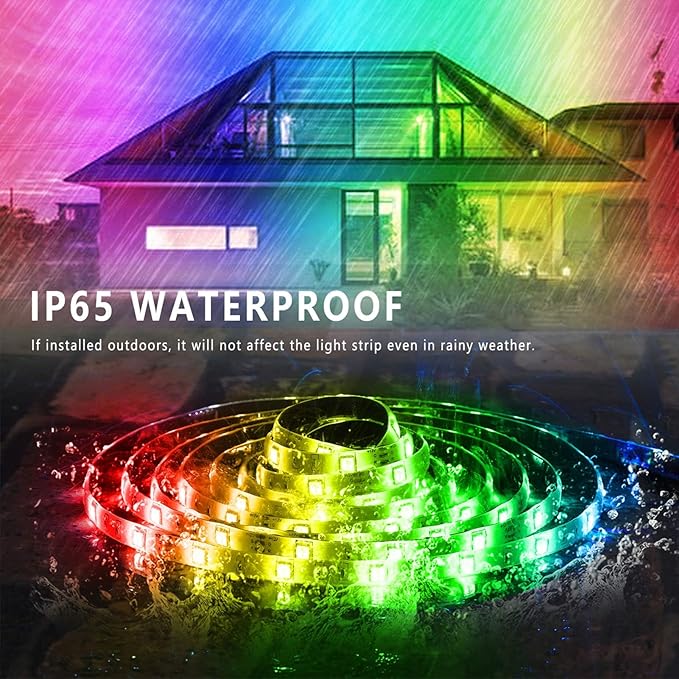 Outdoor Led Strip Lights Waterproof 50ft (1 Roll), Ip65 Outside Led Light Strip Waterproof with Remote and App Control, Exterior Led Rope Lights Music Syne RGB Strip Lights for Bedroom Decor