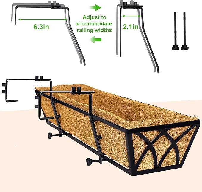 Y&M 30 Inch Window Deck with Coco Liner, Fence Metal Hanging Flower Planter Basket Deck Railing Planter Boxes for Outdoor Garden Lawn, 24" Window Boxes Horse Trough with Coconut Coir Liner,2pcs