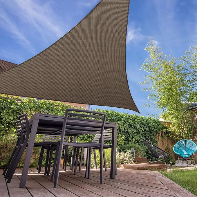 E&K Sunrise 23' x 23' x 23' Sun Shade Sail Triangle Canopy Shade Cover UV Block for Patio Backyard Garden Outdoor (Brown)