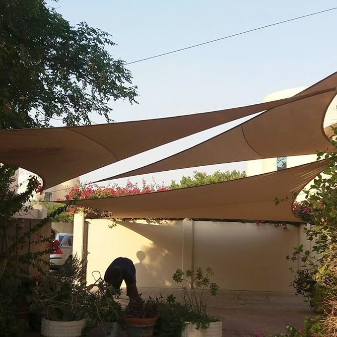 E&K Sunrise 13' x 13' x 13' Sun Shade Sail Triangle Canopy Shade Cover UV Block for Patio Backyard Garden Outdoor (Brown)