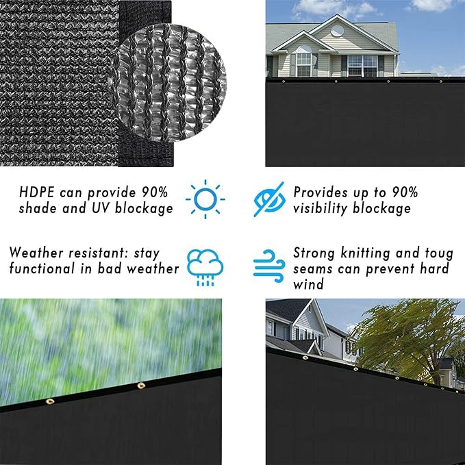 UPGRADE Privacy Fence Screen 5'x10' Black Outdoor 90% Visibility Blockage 170 GSM Mesh Shade Cover Panels for Backyard,Balcony,Home Decoration with Zip Ties,Customized Avaliable