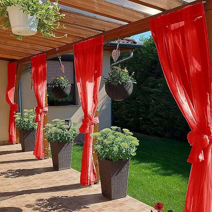 SpaceDresser Waterproof Outdoor Sheer Curtains for Patio - 2 Panels Rod Pocket Indoor Voile Sheer Curtain for Living Room,100W x 84L inch, Red