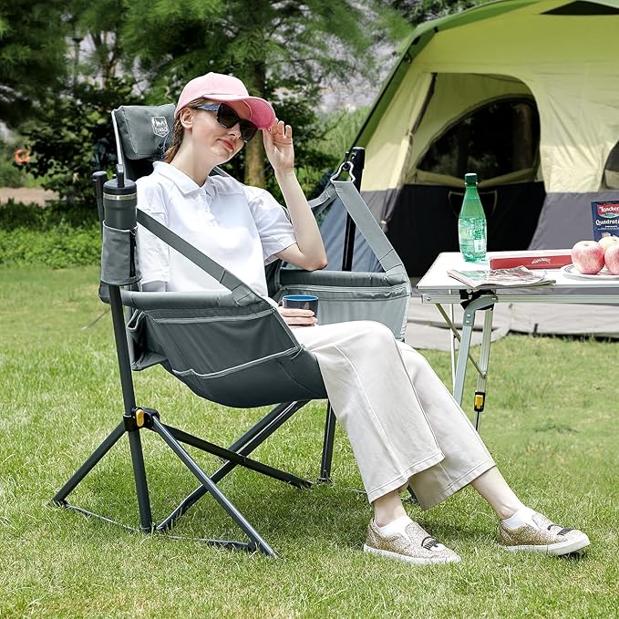 Timber Ridge Hammock Camping Chair with Adjustable Backrest, Heavy Duty Folding Hammock Chair Supports 300lbs, Portable Hammock Chair for Camping, Travelling and Patio, Grey