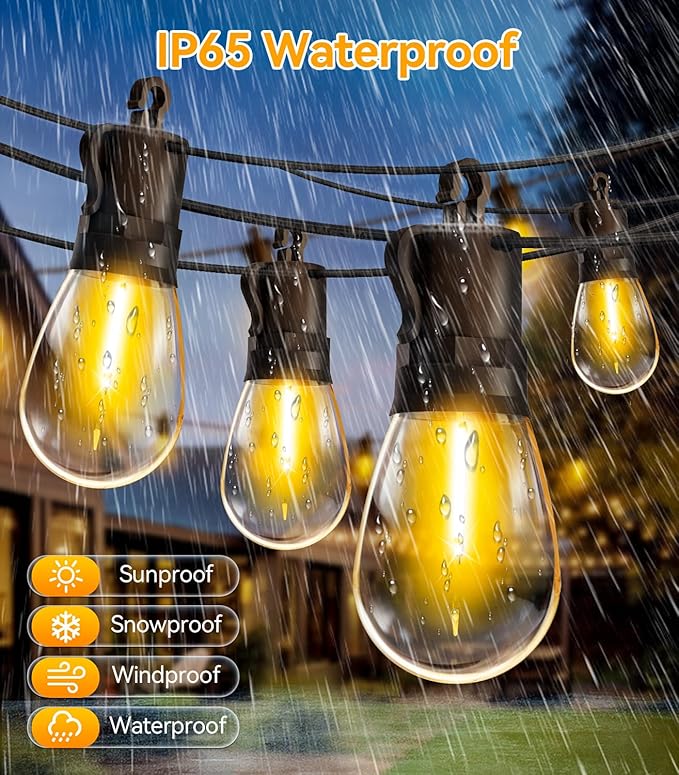 Outdoor String Lights Patio LED Light Outside - 20M 18+1 S14 LED 65ft Porch Lighting IP65 Waterproof