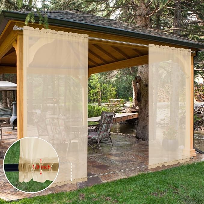 SpaceDresser Waterproof Outdoor Sheer Curtains for Patio - 2 Panels Rod Pocket Indoor Voile Sheer Curtain for Living Room,52W x 84L inch, Beige
