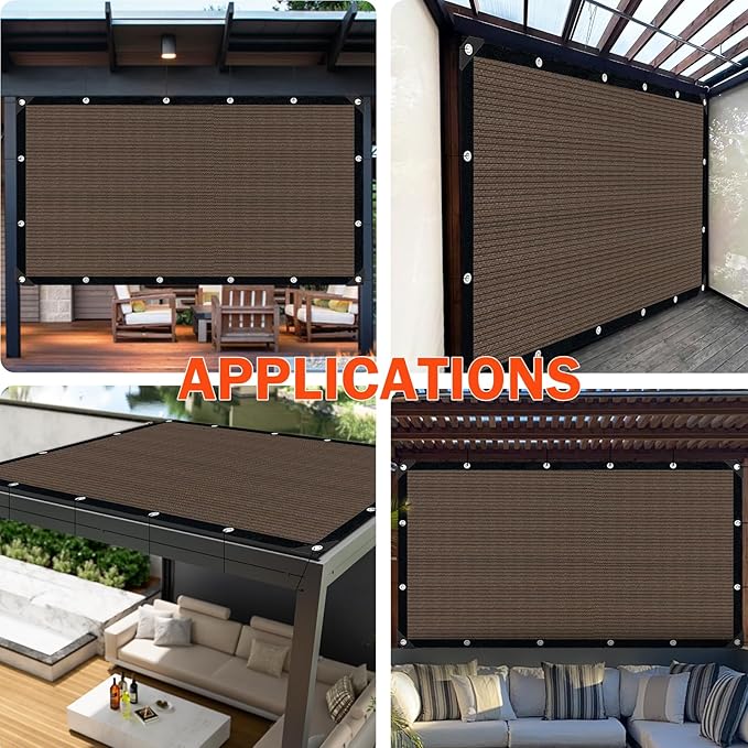 Mocha Sun Shade Cloth,Pergola Shade Cover with Reinforced Grommets,90% Shade Fabric Fence Privacy Screen Balcony,Pergola Shade Cover Canopy Garden Carport Porch Deck Patio Shade Cover,6x12FT