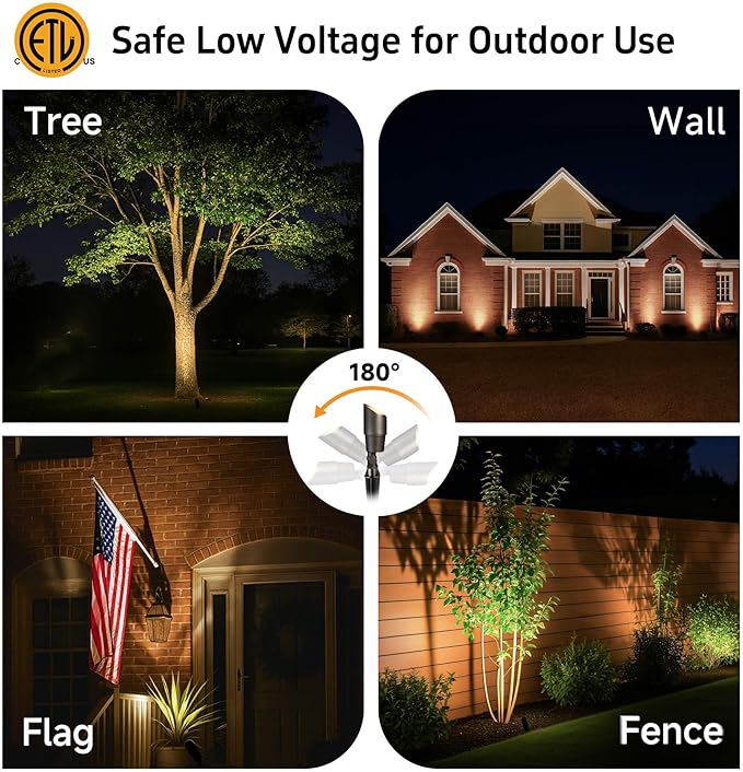 Gardenreet LED Spot Light Outdoor - Die-Cast Brass 12V Uplighting Waterproof, Low Voltage Landscape Lights Metal, Bronze for Fence Fountain with Bright White MR16 Replaceable Bulbs (12 Pack)