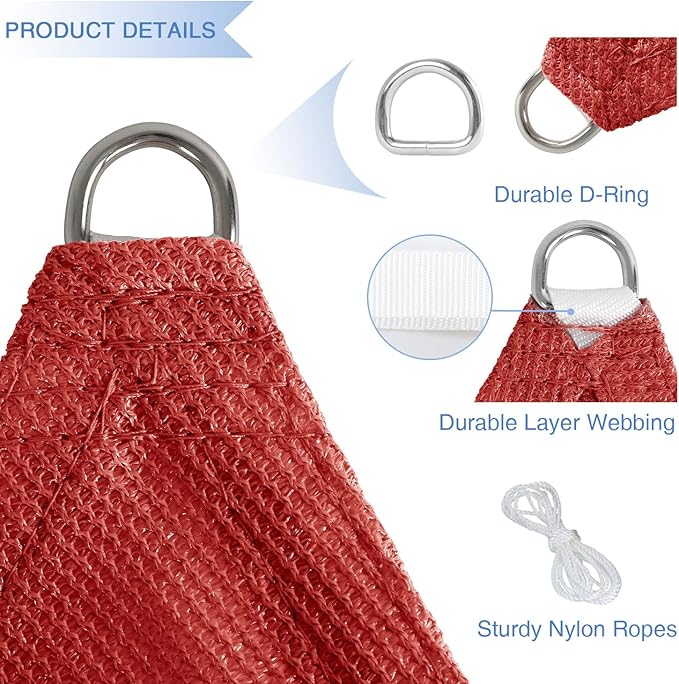 E&K Sunrise 28' x 28' x 28' Sun Shade Sail Triangle Canopy Shade Cover UV Block for Patio Backyard Garden Outdoor (Red)
