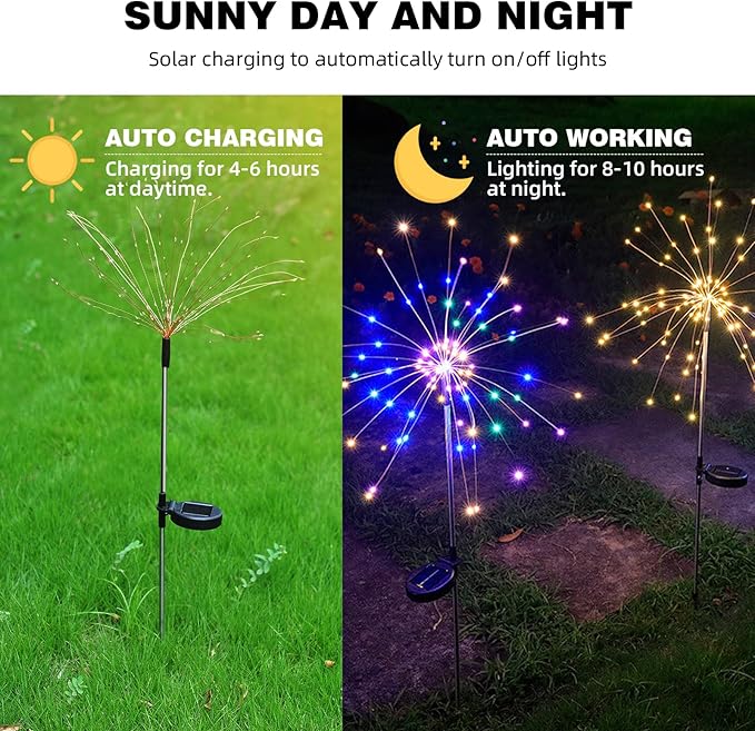 YOTOZU 2 PCS Solar Firework Light, Outdoor Solar Garden Decorative Lights 120 LED Powered 40 Copper Wires String DIY Landscape Light for Walkway Pathway Backyard Decor Parties Perfect Gifts(Green)