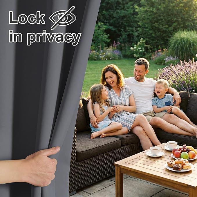 RYB HOME Extra Wide Outdoor Curtains for Patio Waterproof Heavy Duty Thermal Insulated in Summer Full Coverage Privacy for Gazebo, Cabana & Pergola, W100" x L120", Grey, 1 Panel