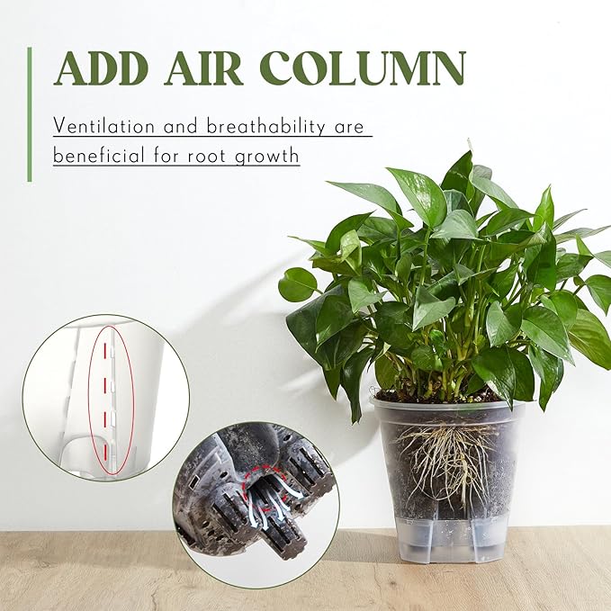 Self Watering Pots for Indoor Plants with Deep Reservoir and High Drainage Holes for Outdoor Plants and Flowers, Bare Root Planter(4.72'', 5.91'', 7.09'',Clear,6 Pcs)