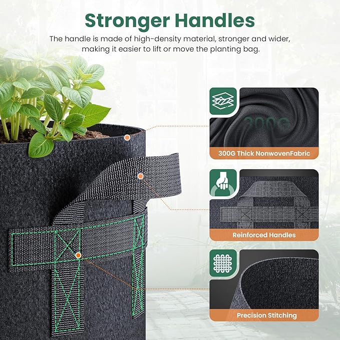 10 Pack 1 Gallon Grow Bags, Thickened Nonwoven Fabric Planter Pots with Handles, Heavy Duty 300G Garden Pots for Tomato, Potato and Vegetable