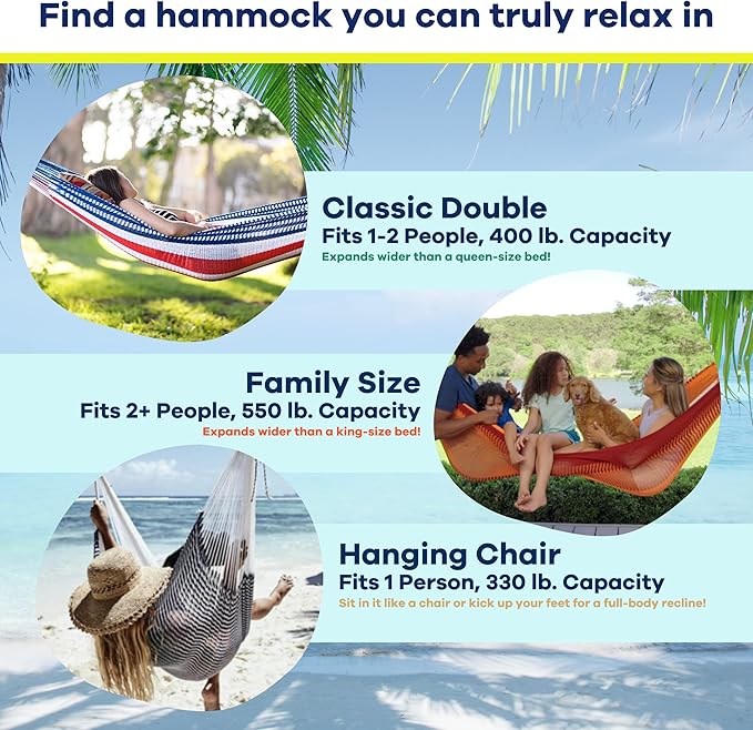 Handwoven Hammock by Yellow Leaf Hammocks - Double Size, Fits 1-2 PPL, 400lb max - Weathersafe, Super Strong, Easy to Hang, Ultra Soft, Artisan Made - Color: Natural Khaki