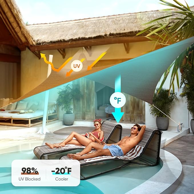 Quictent 20x16ft 185G HDPE Rectangle Sun Shade Sail Canopy 98% UV Block Outdoor Patio Garden with Hardware Kit (Brown)