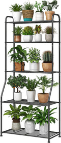 Simple Trending Plant Stand 5-Tier Plant Shelf for Indoor Outdoor, Waterproof Metal Tall Plant Stand for Living Room Bathroom Balcony Garden, Black