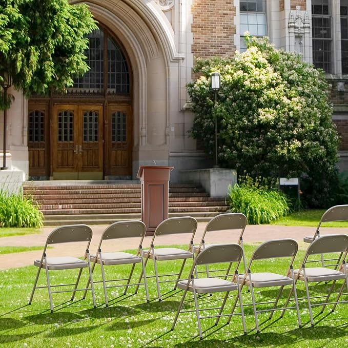 VINGLI 20 Pack Folding Chairs with Padded Seats, Metal Frame with Pu Leather Seat & Back, Capacity 350 lbs, Set of 20, Khaki