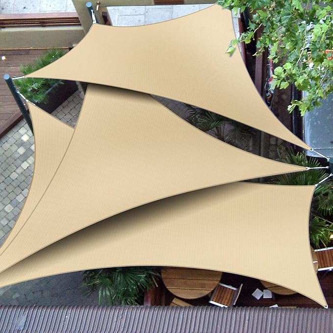 Patio Paradise 8' x 8' x 8' Sun Shade Sail Triangle Canopy Shade Cloth Fabric Sunlight Block Patio Pergola Cover HDPE Deck Awning for Outdoor Backyard Roof Shading, Sand