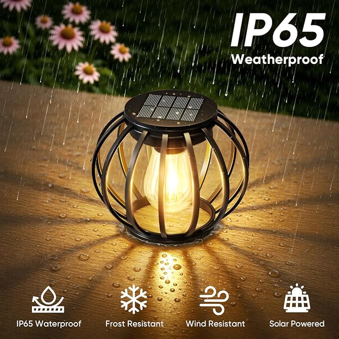 Solar Lanterns Outdoor Waterproof: 2 Pack Metal Hanging Decorative Solar Lights for Pathway Patio Garden Yard - 800mAh Lighting Auto On/Off - IP65 Rustproof Outdoor Lights - Gifts for Mom Women
