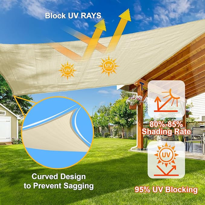 SUNLAX Sun Shade Sail 6' x 18' Butter Cream Rectangle Canopy Sail Shade Cover UV Block Permeable Sunshade Outdoor for Patio Backyard Deck Pergola (We Make Custom Size)
