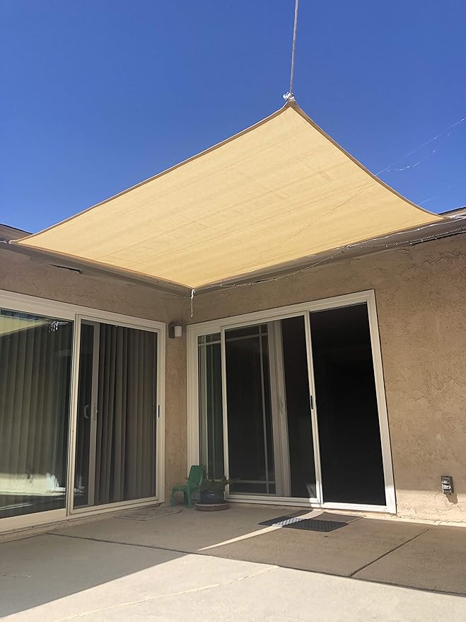 Eden's Decor Straight Flat-Edged Sun Shade Sail Rectangular 7' x 8' Wheat UV-Blocking Outdoor Canopy Fabric Cloth Awning for Pergola Patio Garden Backyard Custom Size