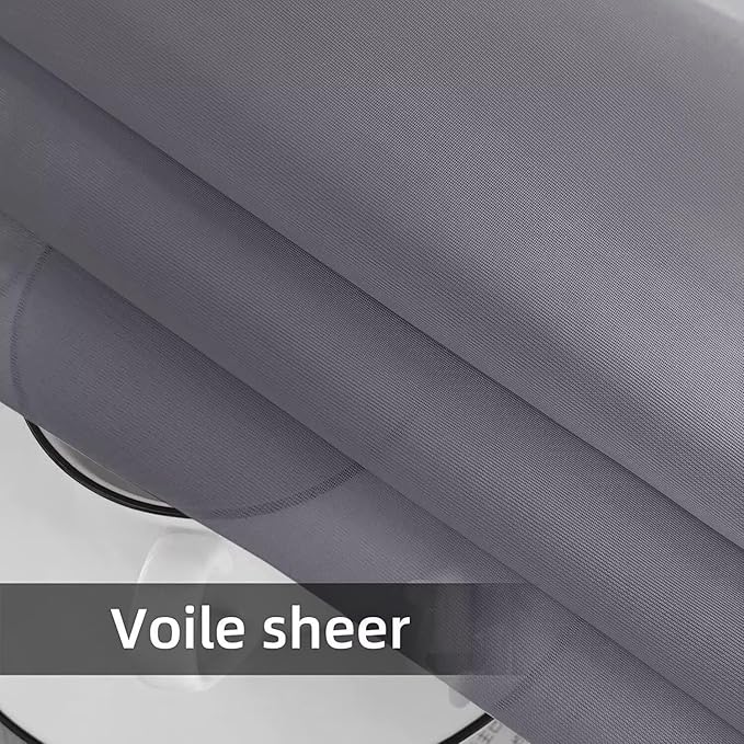 SpaceDresser Waterproof Outdoor Sheer Curtains for Patio - 2 Panels Rod Pocket Indoor Voile Sheer Curtain for Living Room,52W x 84L inch, Grey