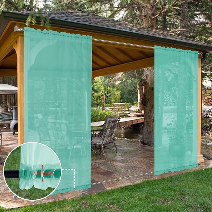 SpaceDresser Waterproof Outdoor Sheer Curtains for Patio - 2 Panels Rod Pocket Indoor Voile Sheer Curtain for Living Room,52W x 84L inch, Turquoise