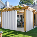 NICETOWN 2 Panels Windproof Outdoor Curtains for Patio Waterproof, Extra Wide Grommet & Back Tab on Top & Bottom Thermal Insulated Sun Blocking Drapes with Rope for Deck, Greyish White, W100 x L95