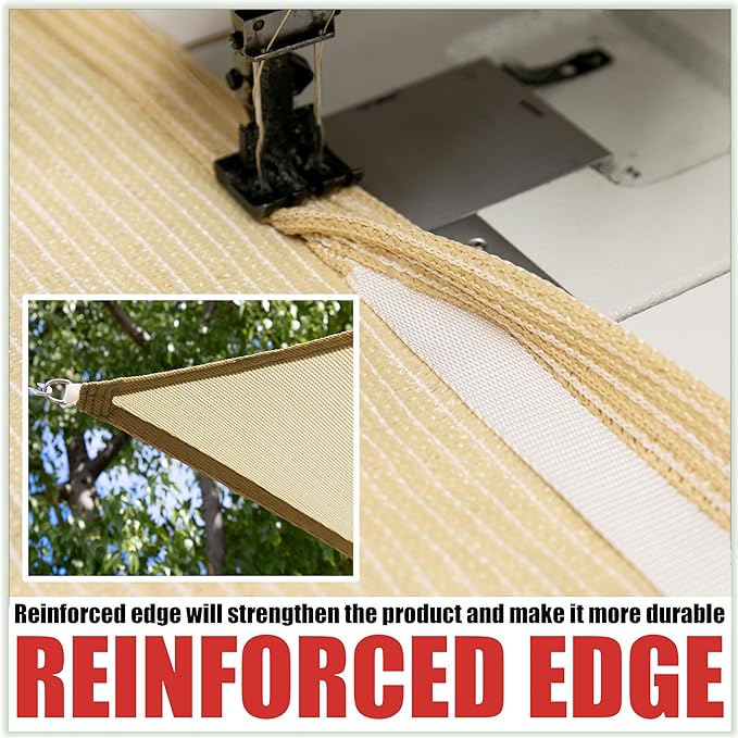 Royal Shade 10' x 10' x 14' Beige Triangle Sun Shade Sail Canopy Outdoor Patio Fabric Screen Awning RSTAPRT10 - UPF50+ 95% UV Blockage, Heavy Duty, Water & Air Permeable (We Make Custom Size)