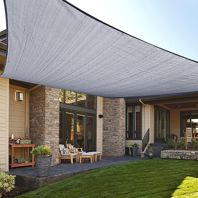 LOVE STORY Custom Size 9'x10' Silver Grey Sun Shade Sail Rectangle UV Block Canopy Patio Sail Sunshades Fabric for Outdoor Garden Carport (We Make Custom Size)
