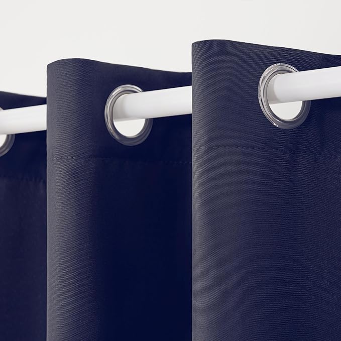TOWN & COUNTRY BASICS Cabana Solid Heavyweight Indoor Outdoor Curtains, Light Filtering Opacity with Grommet Top, Water Repellent, 2-Pack Set, 54"x96", Dark Navy
