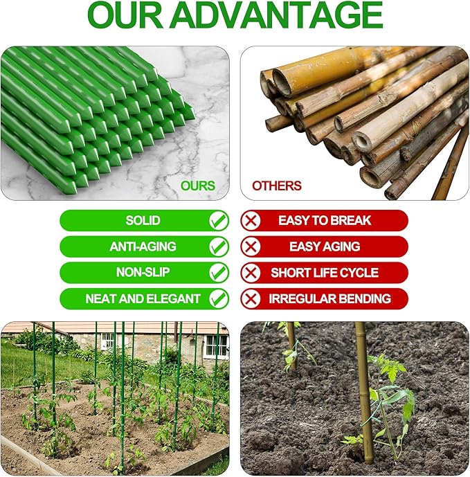 WAENLIR Garden Stakes 57 inch 4.8ft Sturdy Tomato Stakes, Plant Stakes for Outdoor Plants, Plant Support Sticks for Gardening, Pack of 50