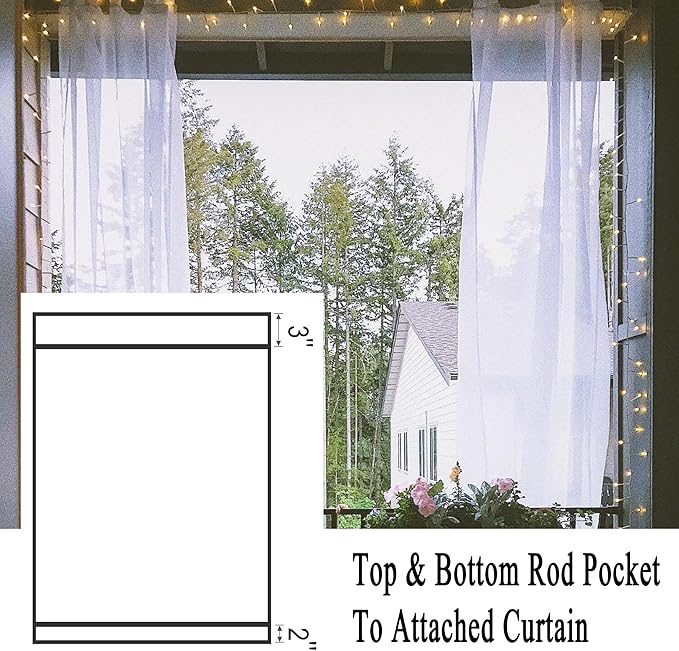 Patio Screen Mesh Outdoor Curtains Waterproof Sheer Lightweight Bug Netting for Porch Gazebo Garden Party Wedding Backdrop, White, W 125 x L 108 inch per Panel, 2 Panels